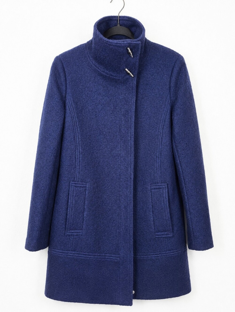 Calvin Klein Blue Wool Blend Bouclé Coat Asymmetrical Zip Stand Collar Small